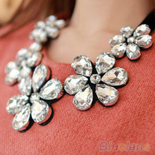 New Fashion exquisite Flower Ribbon Gem Petals charming Bib collar Necklace jewelry items 015B
