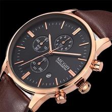 Multi Function Three Small Plate Work Chronometer 100 Leather Strap Rose Gold Quartz Watches Luxury
