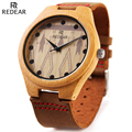 REDEAR Men s Grain Leather Strap Wood Watch Fashion Designer Wooden Watch Mens Watches Top Brand