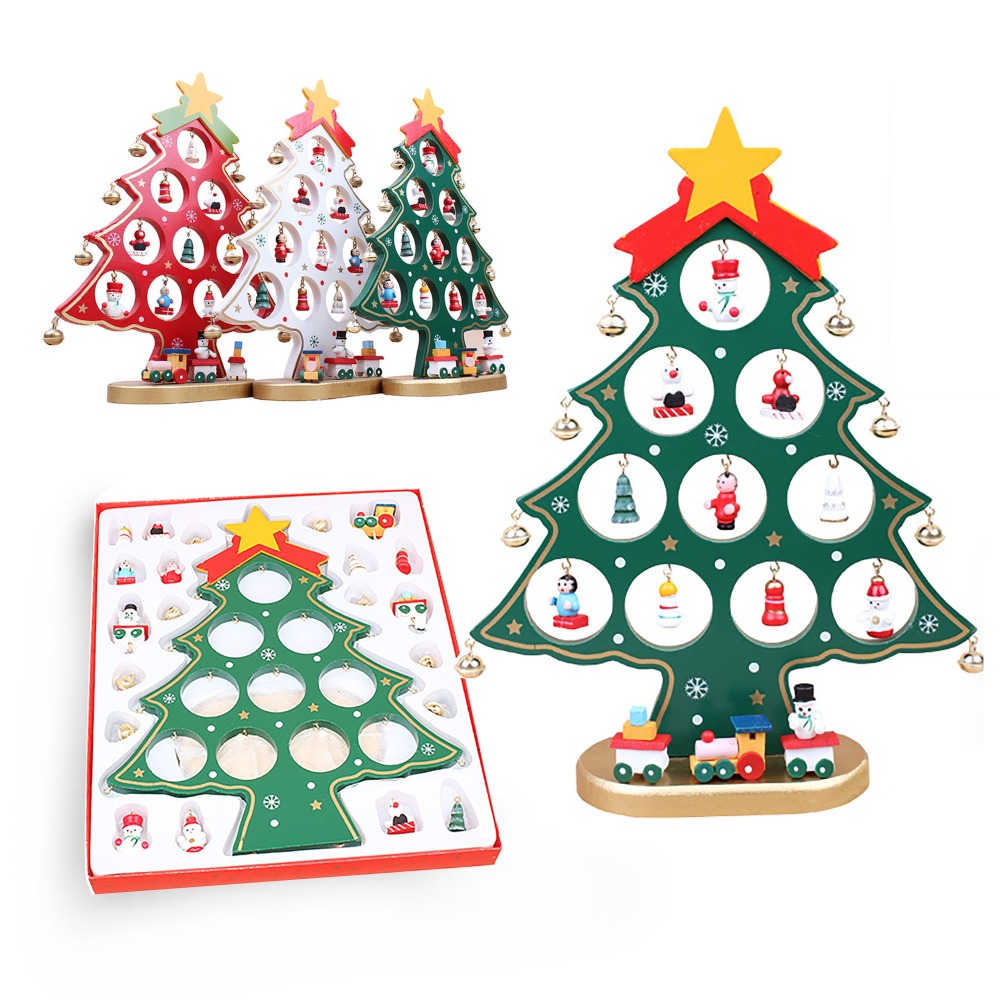 3Styles Wooden Christmas Tree,Snow Christmas Decorations for Noel Cute Xmas Christmas Tree for New Year Gifts 24*35cm #LNF