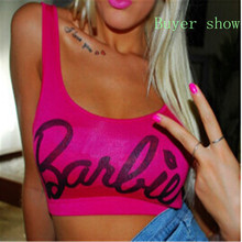 2016 beyonce top Style Women’s Clothing Blusa Beach Crop Tops Letter Print Barbie Short Mini Fitness Sports Tank Tops F10957