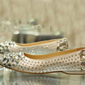 Comfortable Formal Dress Shoe Glitter satin rhinestone crystal bridal shoes flat heel female flat crystal wedding