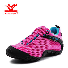 XIANGGUAN Woman Hiking Shoes Women Mesh Breathable Trekking Boots Pink Zapatillas Sports Climbing Shoe Outdoor Walking Sneakers