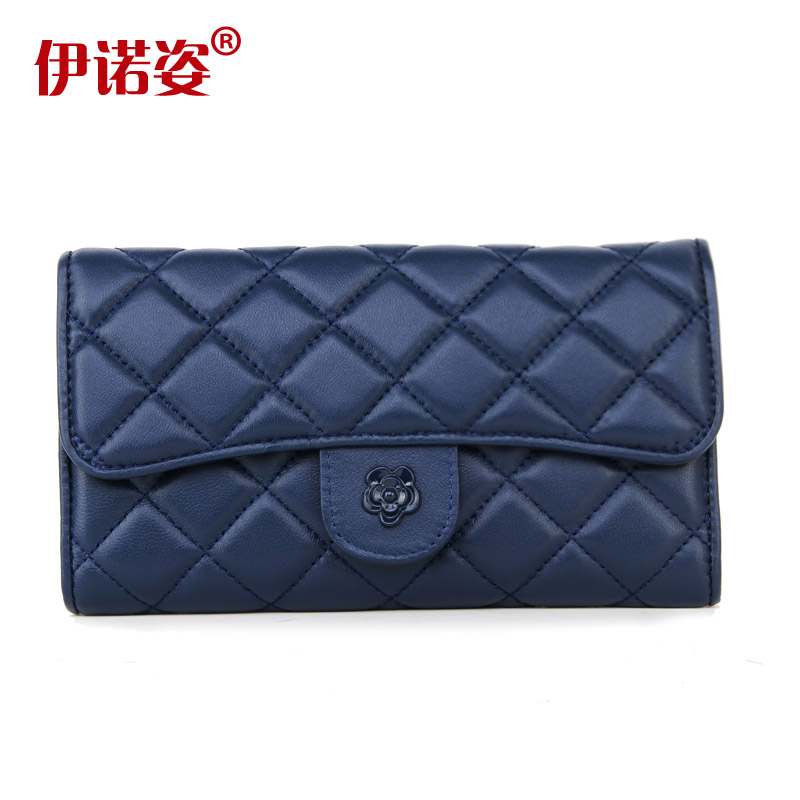 women   sheepskin  genuine leather small long design  plaid    handbag    wallets brand change purse female wallet clutch