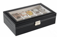 New Men Wrist Watch Display Storage Organizer Box Container 12 Cell Black Leather Glass Top Box