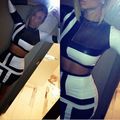 New 2016 Women Sexy Bodycon Club Black White Faux Leather Mesh Patchwork Mini 2 Piece Dress