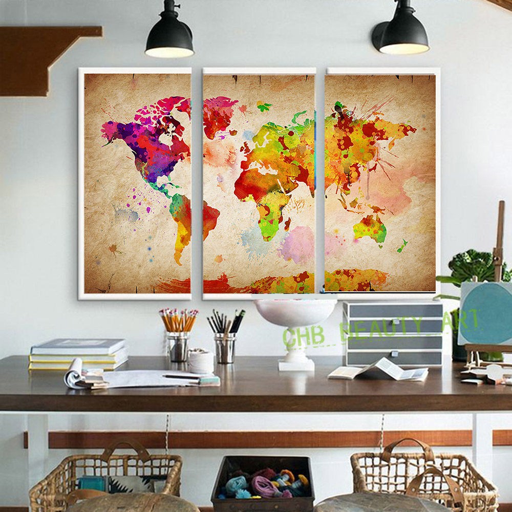 Online buy wholesale 3 piece world map canvas from china 3 piece ...