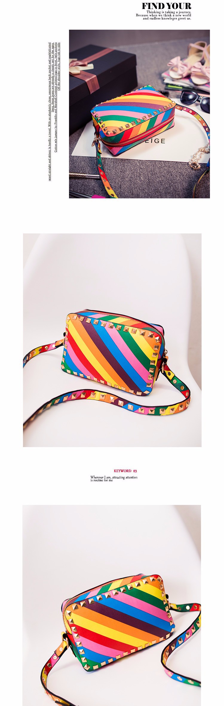 2015 New Fake Designer High Quality Rivet Crossbody Bag For Women