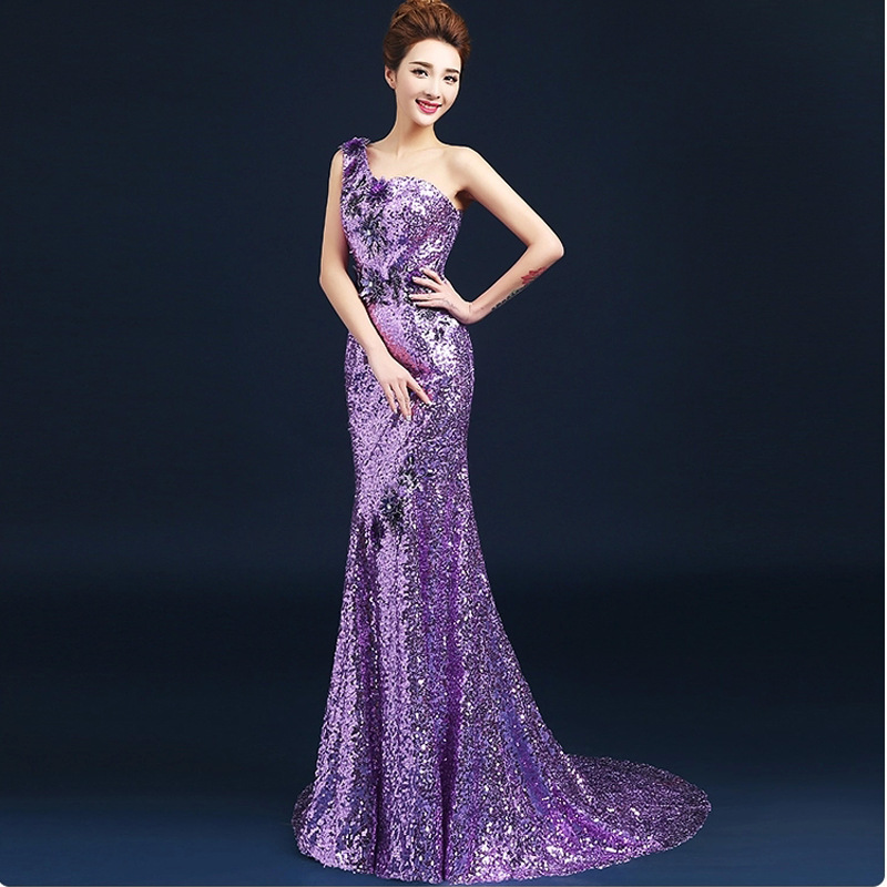 Purple long bridesmaid dress 2015 new spring Women party slim bride ...