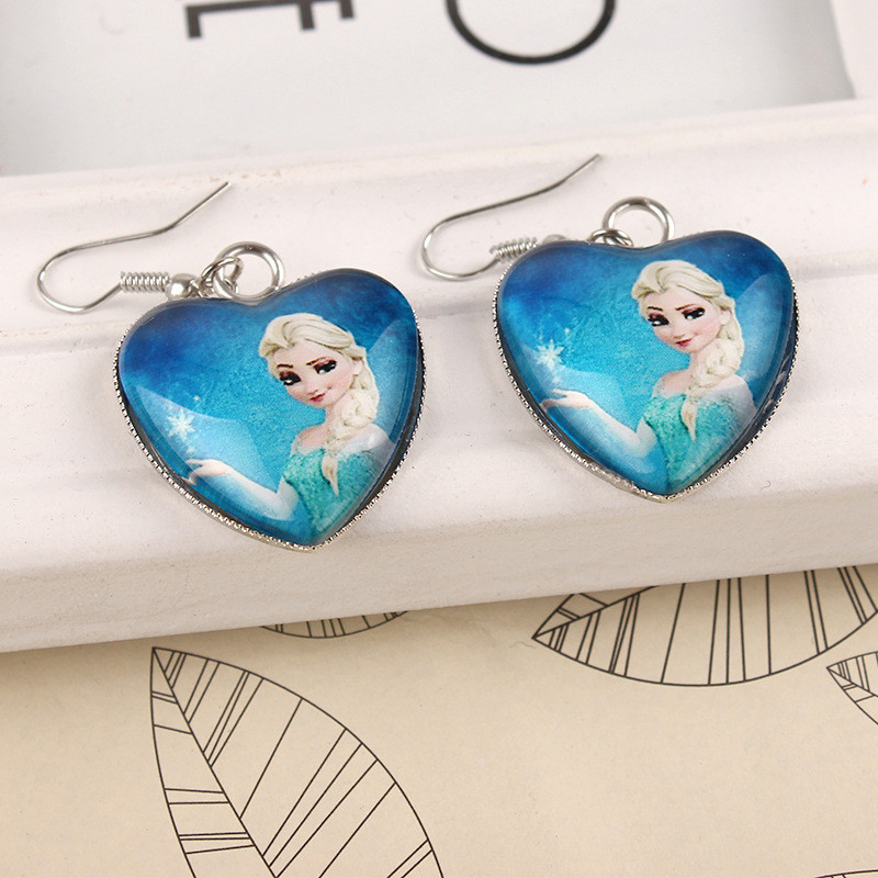 Fashion Anna Elsa ice prety girl Pattern Heart teardrop Earrings children kids baby women drop dangle earrings jewelry for gift