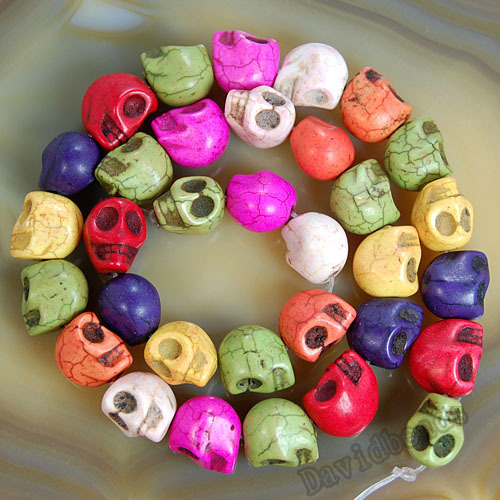 40/100pcs Turquoise Carved Skull Head Spacer Beads 10 Colors U PICK 12MM 10MM 
