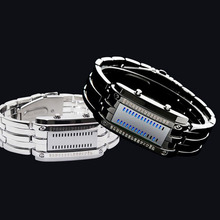 Moda fresca Lava relojes deportivos binario de luz LED azul reloj de acero completo para hombres mujeres vestido de pulsera pulseras envío gratis