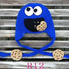 NEW hotspot Crocheted baby Hat Hand made Baby Blue Cookie Monster Earflap cap Free shipping