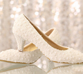 2016 Gorgeous And Fashion White lace flower wedding shoes low heel Wedding Party Prom Shoes pearl