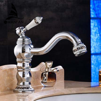 Free Shipping New Deck mounted brass faucet Bathroom Basin Sink Mixer Tap Chrome Faucet bath mixer Bath Faucet M-19L