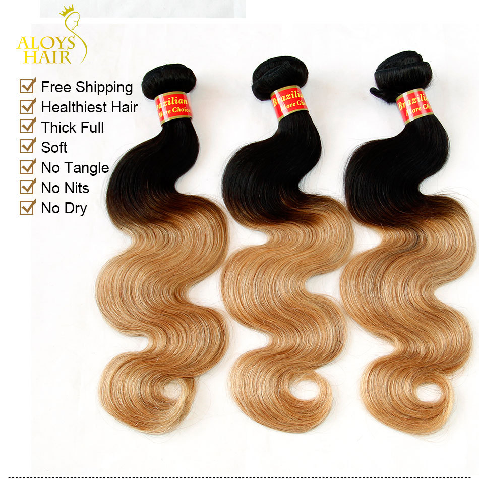 Ombre Brazilian Hair Blonde Natural Black Two Tone Color 3/4pcs Ombre Hair Extensions Brazilian Body Weave Ombre Hair Weft