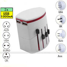 All in One Universal International World Travel AC Power Charger Adapter with AU US UK EU Plug and 2 USB Port  Adaptor