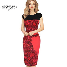 New 2015 Summer vintage bodycon print dress sleeveless pencil womens patchwork dresses sheath knee length red S M L XL SV003292
