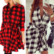 Preppy Style Women Long Sleeve Shift Dress Kilt Tartan Check Plaid Tunic Dresses Fall Autumn Frock Sexy Long Blusas Shirt Top