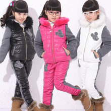 Free shipping Clothing sets sport suit warm winter outerweargirl pant clothing vest set three-piece suit children’s Minnie suit