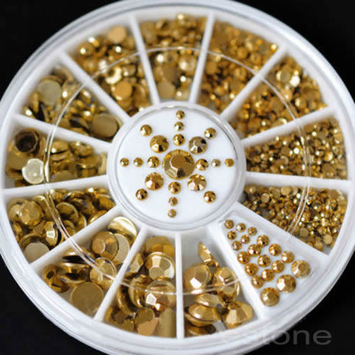 New Wholesale Mixed Sizes Nail Art Decoration Diy 3D Acrylic Glitter Gold Beads