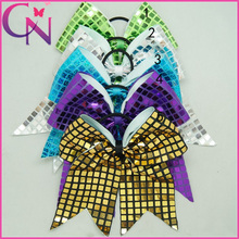 7″ Large Plaid Cheer Bows For Girls Shiny Sequin Cheer Bow With Elastic Band Shimmery Sequin Cheerleading Bow For Baby