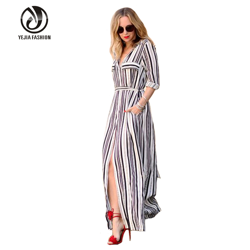 Fashion Black And White Striped Women Maxi Dress Long Sleeve Summer font b Maternity b font