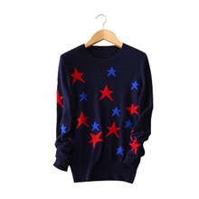 100% cashmere 3 colors sweater contract color stars O-neck long sleeve knitting pullovers women’s winter/autumn clothings