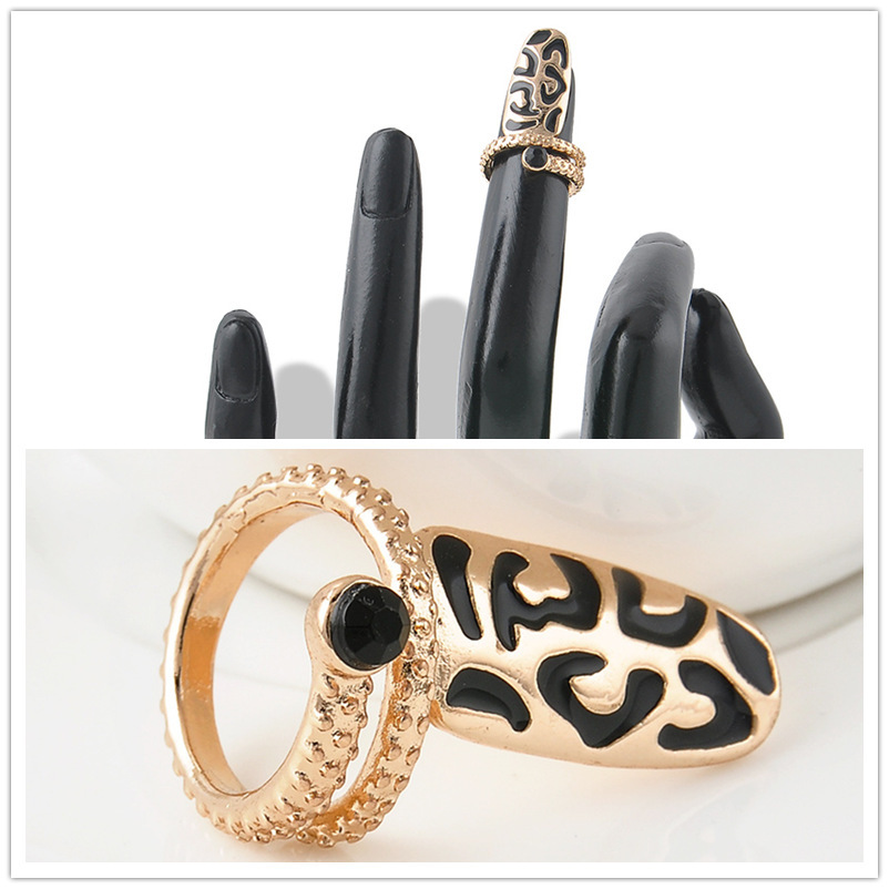 Мода леди девушка уникальный сладкий горный хрусталь леопарда корона палец кончик ногтя кольцо костяшки кольца заявление jeweley