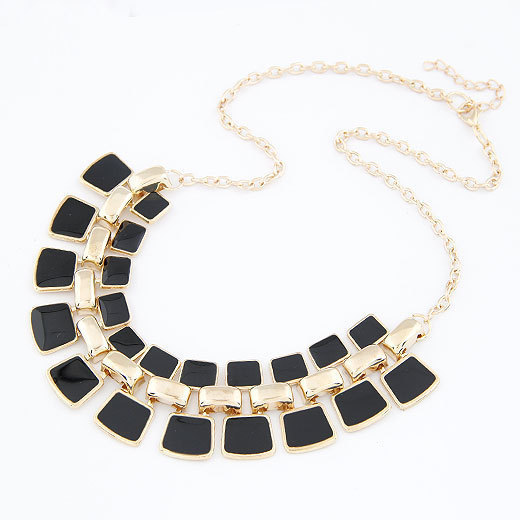 2015 New Arrival Fashion Jewelry Trendy Women Necklaces Pendants Link Chain Statement Necklace Alloy Enamel Square