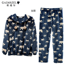 Song Riel autumn and winter flannel pajamas cartoon couple male and female thick hooded tracksuit suits