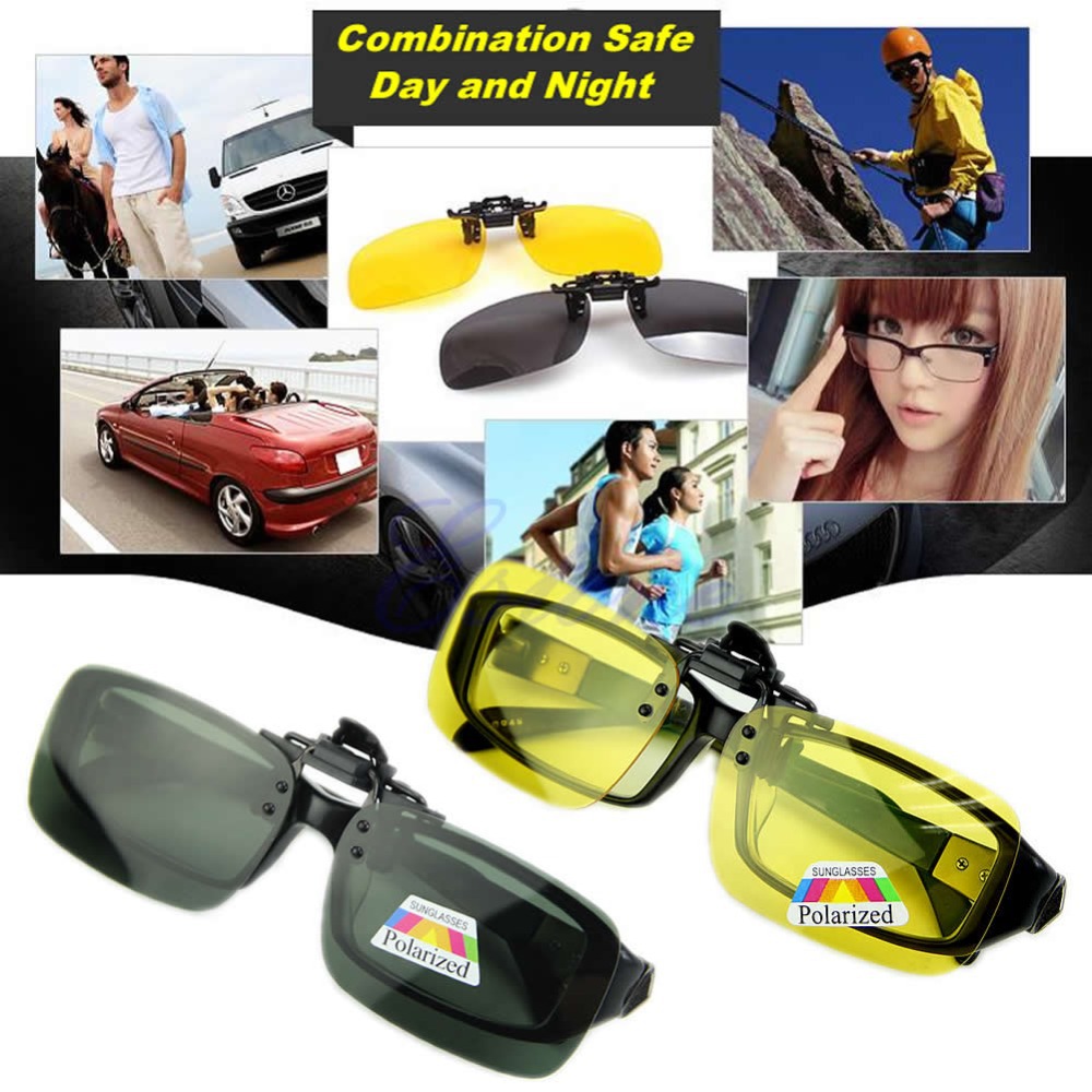 U118 - Hot Clip-on Flip-up Lens Polarized Day Night Vision Sunglasses Driving Glasses S,M,L