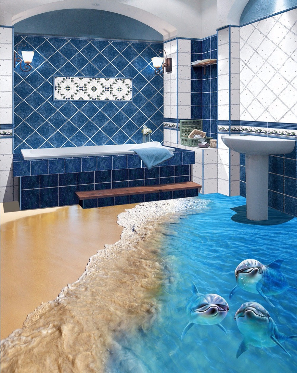 Free Shipping Beach Dolphin Living Room Bathroom 3d Floor Tiles Painting Self Adhesive Bedroom Study Kitchen Flooring Wallpaper Floor Wallpaper Tile Paintingfloor Tile Painting Aliexpress
