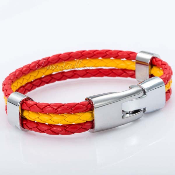 2014 World Cup National Flags Sports 3 Strands Rope Braided Surfer Leather Bracelets Mens Bracelets 8inch