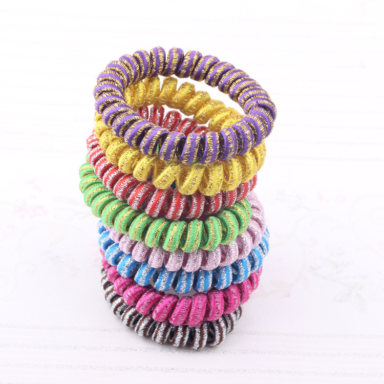 5Pcs Lot Telephone Wire Hair Band Wrapped Cotton Cloth Striped Ponytail Holder Elastic Cord Line Hair