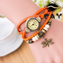 New Hot Sale Original High Quality Watch Genuine Leather Vintage Watches Bracelet Wristwatches Dragonfly Pendant Women