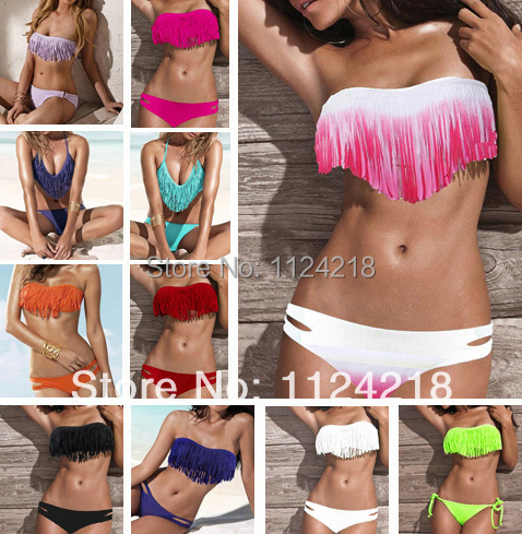2016 NWT Summer Fashion Sexy Women Bikini Swimsuit Padded Boho Fringe Tassel Swimwear 21 Colors Size S/M/L 2016 NWT Summer Fashion Sexy Women Bikini Swimsuit Padded Boho Fringe Tassel Swimwear 21 Colors Size S/M/L