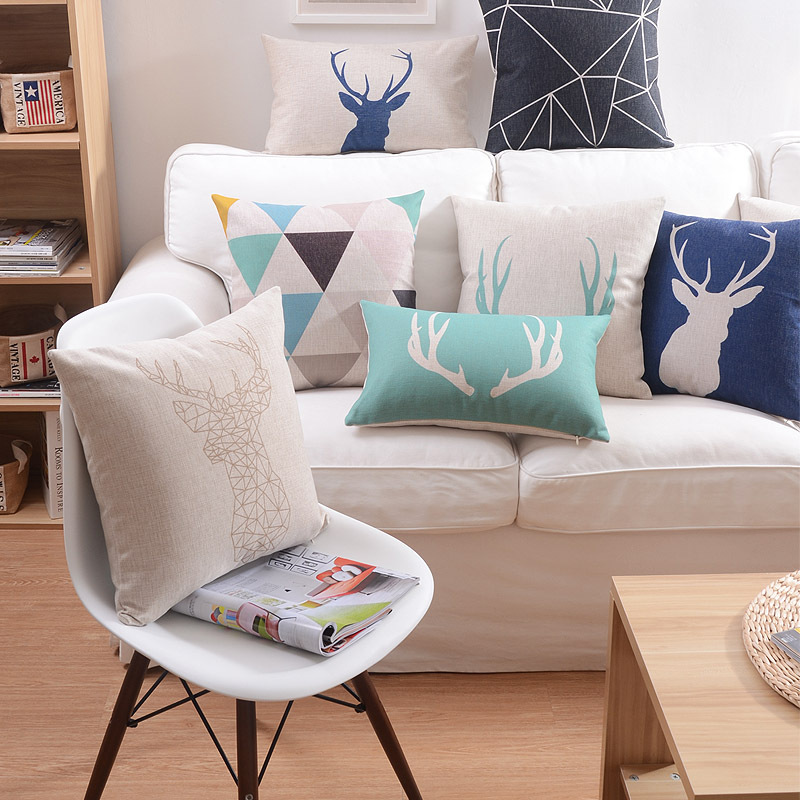 Ikea linen pillow cover geometric triangle deer flamingo cushion cover nordico style home font b decorative