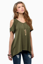 Verano hombros desnudos camisetas mujeres Solid V cuello de algodón camisetas más el tamaño XXXL Fishtail Hem camisetas Top Tees ropa americana(China (Mainland))
