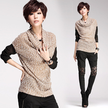 2015 autumn new women’s European and American fashion loose long-sleeved wool gauze synthetic leather jacket stitching T shirt