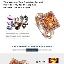 Yellow Zircon Crystal Ring Top Quality Real 18K Rose Gold Plated Genuine SWA Elements Square Ring