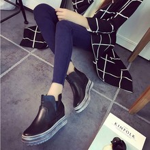 2015 Autumn and Winter Fashion boots Leather Platform Comfortable Boots Brief Black Elevator Lady Shoes Invisible Heels
