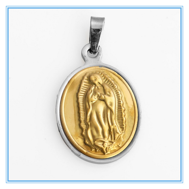 Wholesale 14K Gold Plated Mother of God Necklace Pendant St Virgin Mary Religious Stainless ...