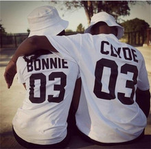2016 European Street Style BONNIE CLYDE 03 Letter Print T-shirt Summer Male And Female Shirt Graphic Tees Women Men Sport Tops