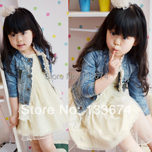 Freeshipping Baby Girls Kids Lace Cowboy Jackets Denim Top Button Outerwear Outfits Jean Coat 2 7T
