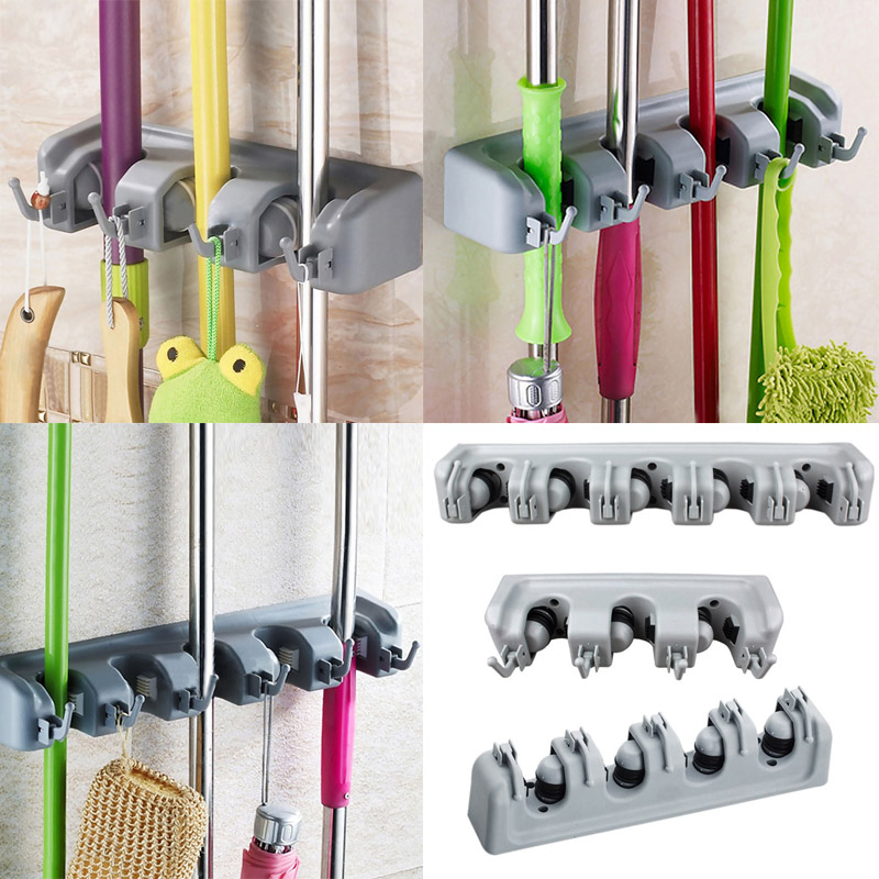 Popular Kitchen Wall Mounted Hanger Storage Rack 3-5 Position Kitchen Mop Brush Broom Organizer Holder Tool E2shopping