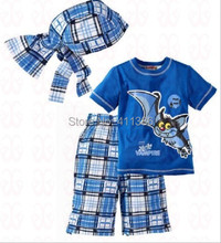 ST017 Free shipping new little boys beach sets short sleeve T shirt pants casual kids suit