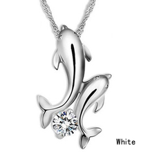 Cute Silver Plated Double Dolphin Rhinestone Short Chain Pendant Necklace Women Fashion Jewelry Wholesale NL 0712