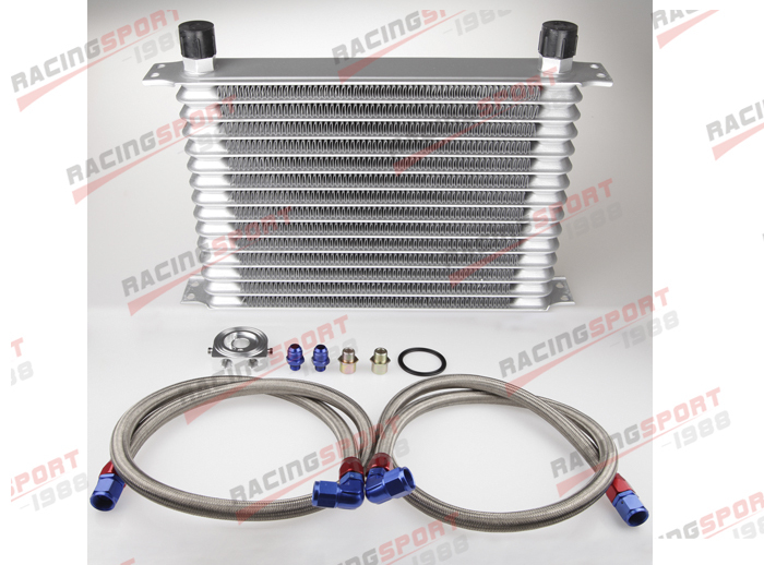 15 ROW AN 10AN UNIVERSAL Trust style TRANSMISSION ENGINE OIL COOLER KIT Silver ALUMINUM HOSE END