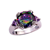 Hot sale! Fine Jewelry Wholesale Cocktail Mystic Rainbow Topaz Amethyst Purple 925 Silver Ring Size 7 8 9 10 11 Free Shipping